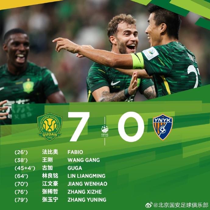 华体会下载-多点开花！北京国安7人完成进球，最终7-0大胜云南玉昆