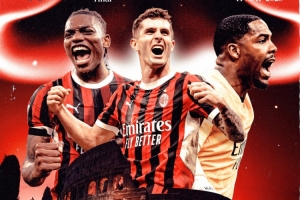 华体会HTH-AC米兰发布意杯决赛海报：莱奥、普利西奇、迈尼昂三将怒吼出镜